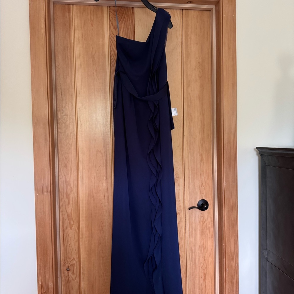 Asymmetrical Ruched Blue One-Shoulder Gown